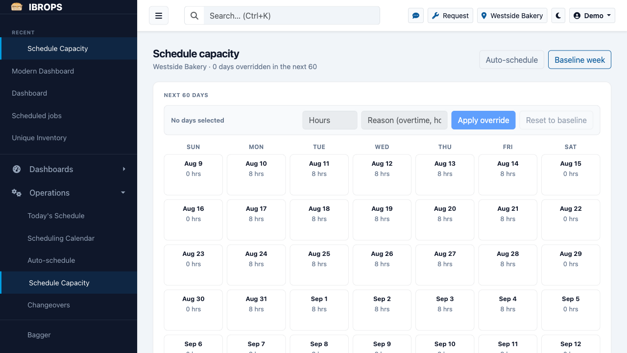 Production schedule and capacity